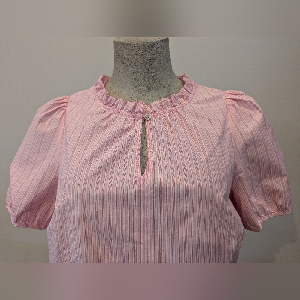 Talbots Pink Puff Sleeve Blouse with Frill Collar-Size M Petite New With Tag - Picture 10 of 11